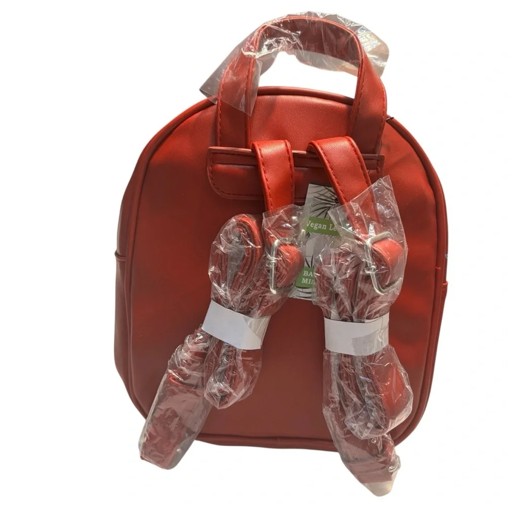 NWT Badgley Mischka Mini Backpack Red Quilted Silver Studded Vegan Leather NEW